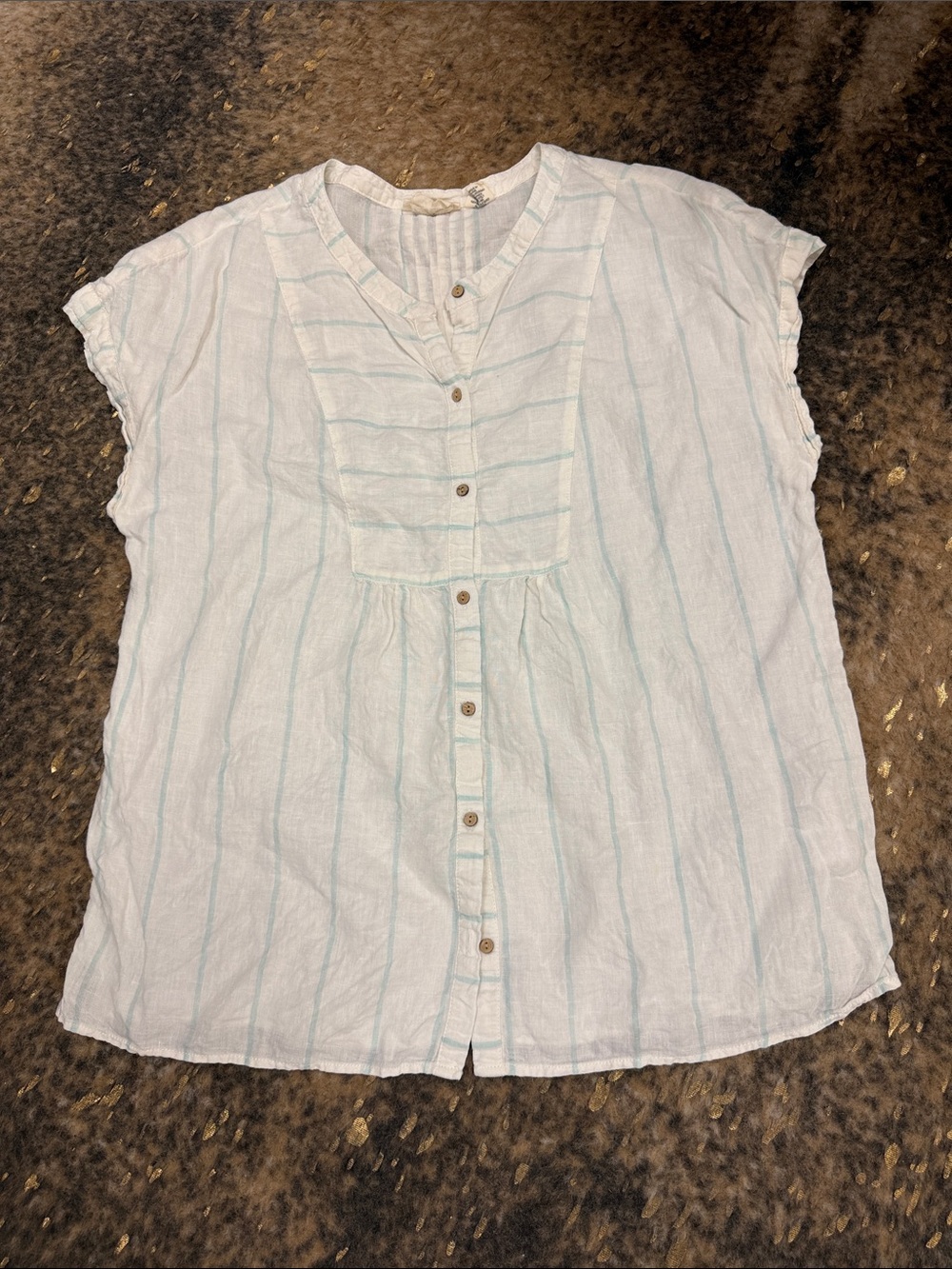 Christian Siriano Light Blue and White Striped Button-Front Top | linen med